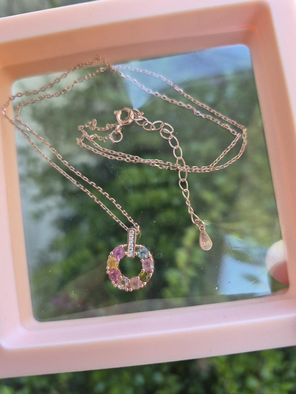 Multicolor Toumaline Circle Pendant Necklace - Women Jewelry